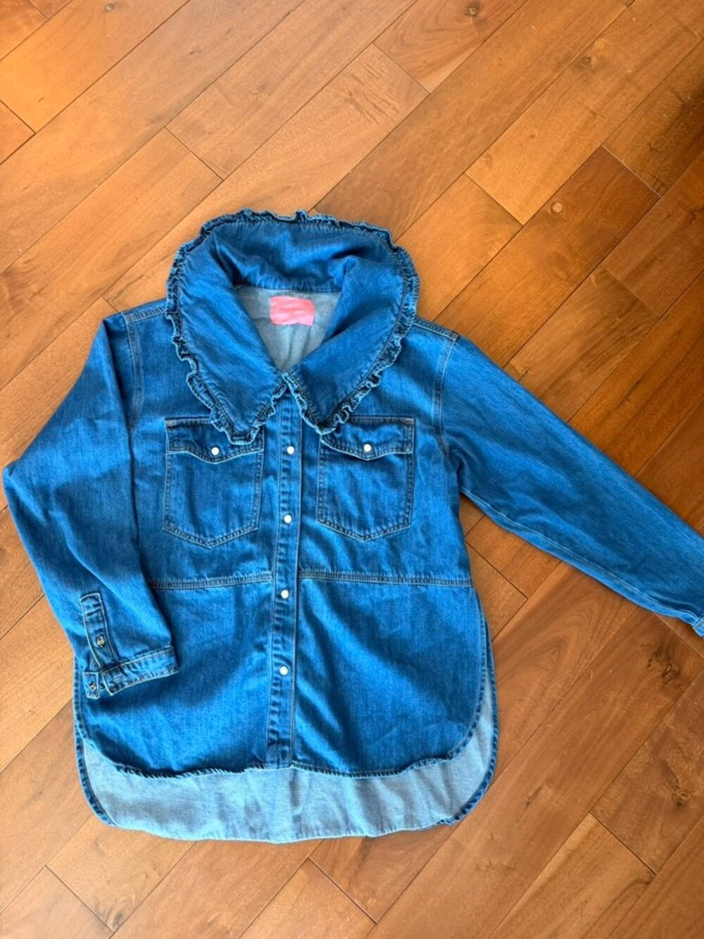 Signature8 Ruffle Collar Denim Shacket Blue